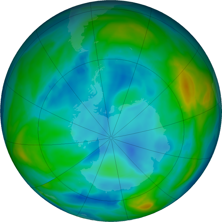 Antarctic ozone map for 13 July 2020